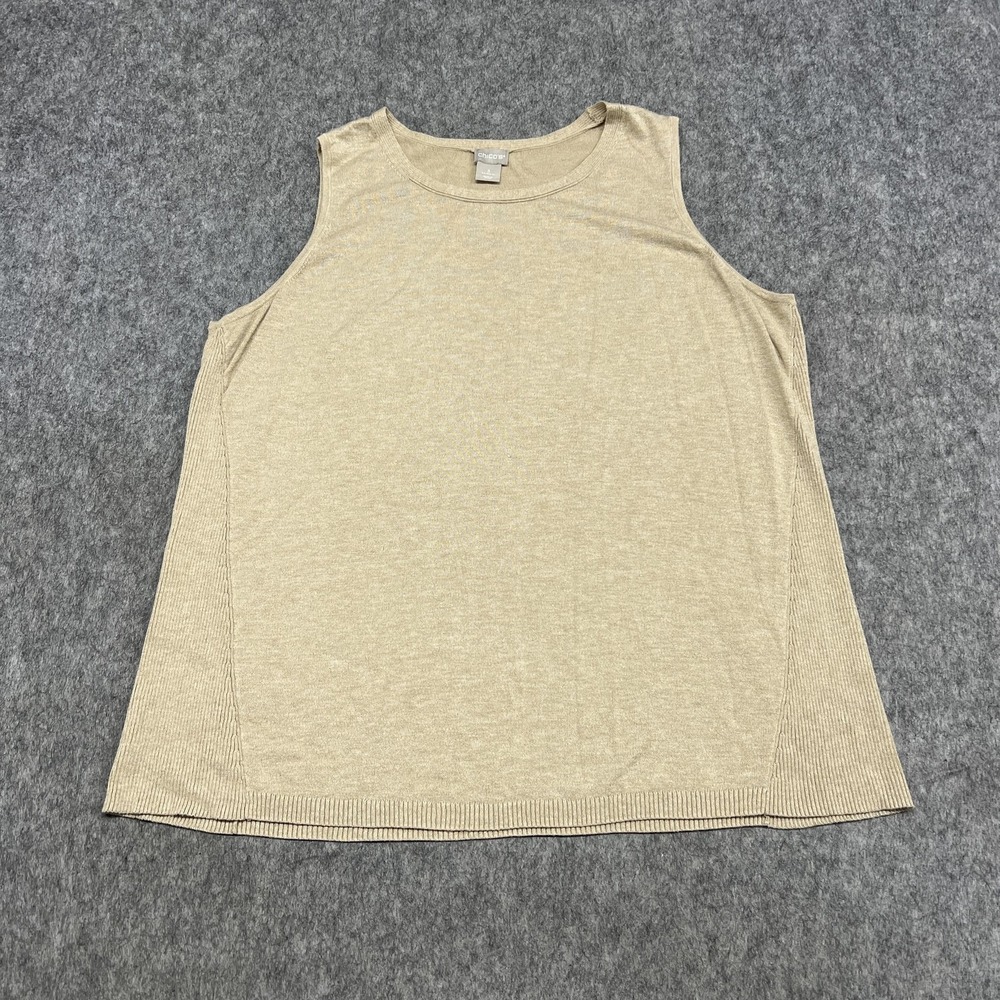Chicos Tank Top Womens XL Beige Scoop Neck Sleeveless Knit Rayon Blend Basic - Picture 2 of 14